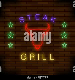 Steak House Neon Sign colorés Illustration de Vecteur