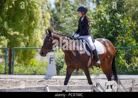 Jeune fille cheval de compétition équestre sur Banque D'Images