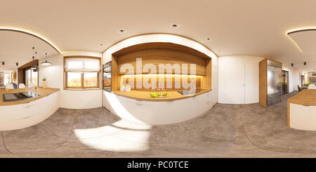 Privat chambre dans un style moderne. Illustration 3d 360 degrés sphérique transparente, panorama de la salle de séjour et cuisine design d'intérieur. Rendu photo Banque D'Images