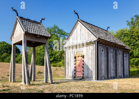 Reproduction d'une ancienne église stave-danois de la période viking, Musée Moesgaard, Aarhus, Danemark Banque D'Images