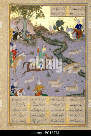 419 Mir Sayyid Ali, Bahram Gur Pins l'Accouplement Onaggas, Folio du Shahnama (Livre des Rois) de Shah Tahmasp, Metmuseum 1530-35 Banque D'Images