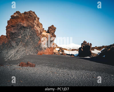 Djupalonssandur sun Star ou le Black lava Pearl Beach sur la péninsule de Snæfellsnes en Islande. Banque D'Images