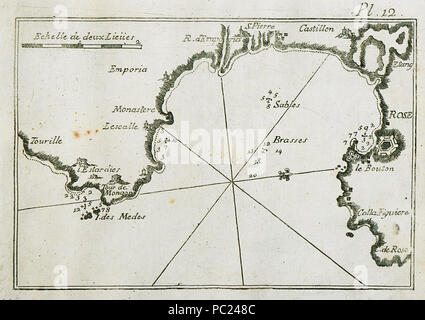 394 Carte de la baie de Roses au nord de Barcelone - Roux Joseph - 1804 Banque D'Images