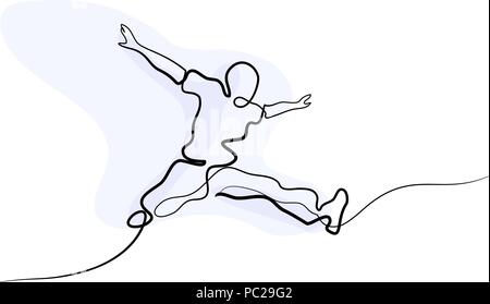 Dessin d'une ligne continue. Heureux homme saut sur fond blanc. Vector illustration. Illustration de Vecteur