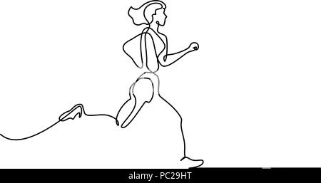 Dessin d'une ligne continue. Sport running femme sur fond blanc. Vector illustration. Illustration de Vecteur