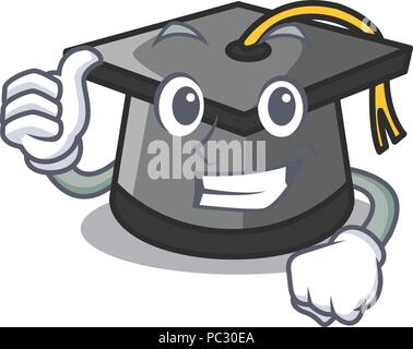 Thumbs up graduation hat personnage cartoon Illustration de Vecteur