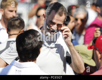 Palma, Îles Baléares, Espagne. 31 juillet, 2018. Le roi Felipe VI d'Espagne arrive pour le Royal Club Nautique de naviguer au cours de la 37e Copa del Rey Mapfre Sailing Cup le 31 juillet 2018 à Palma de Majorque, Espagne. Credit : Clara Margais/ZUMA/Alamy Fil Live News Banque D'Images