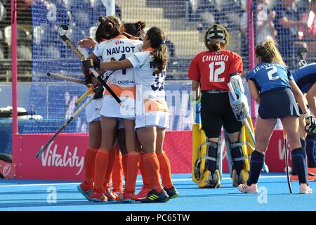 Londres, Royaume-Uni. Juillet 31 2018. L'équipe indienne de célébrer le premier but. Italie V L'Inde. Match 27. Jeu de raccordement. Womens Hockey World Cup 2018. Lee Valley hockey centre. Queen Elizabeth Olympic Park. Stratford. Londres. UK. 31/07/2018. Credit : Sport en images/Alamy Live News Banque D'Images