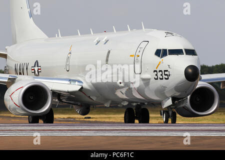 Fairford, UK. 16 juillet, 2018. US Navy Boeing P-8A Poseidon au départ après avoir assisté à Fairford RIAT 2018. Crédit : C. Van Grinsven SOPA/Images/ZUMA/Alamy Fil Live News Banque D'Images