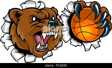 Bear Holding Basketball Ball briser Background Illustration de Vecteur