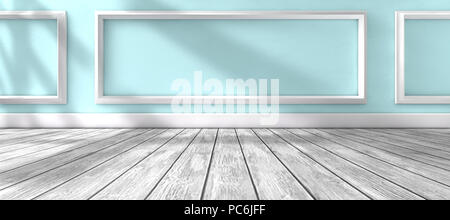 Accueil architecture, plancher de bois blanc et mur blanc. 3d illustration. Lumière du soleil à travers la fenêtre et de l'intérieur prix Accueil Information générale Banque D'Images
