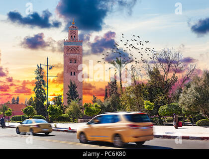 Concept de voyage dans le monde entier.Koutoubia, Marrakech, Maroc. Banque D'Images