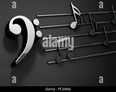 3d illustration de notes de musique et les signes d'abstract music.Music background design.L'écriture musicale sur noir isolé Banque D'Images