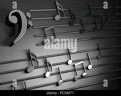 3d illustration de notes de musique et les signes d'abstract music.Music background design.L'écriture musicale sur noir isolé Banque D'Images