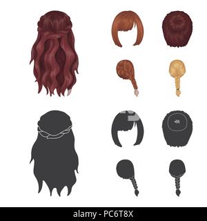 Kara, tresse rouge et d'autres types de coiffures. Retour hairstyle set collection icônes de cartoon,black style symbole vecteur illustration de stock . Illustration de Vecteur