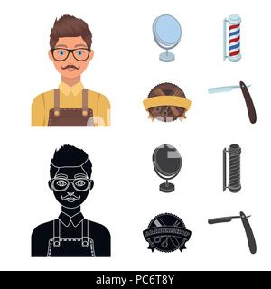 Coiffure masculine, signe, miroir et autres équipements pour un salon de coiffure.Coiffure pour définir les icônes de la collection cartoon,black style vector illust stock symbol Illustration de Vecteur