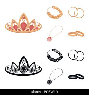 Tiara, chaîne d'or, boucles d'oreilles, pendentif avec une pierre. Les bijoux et accessoires set d'icônes dans la collection black style vector cartoon,stock symbol illustrati Illustration de Vecteur