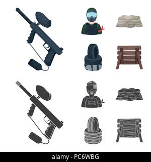 Marqueurs de Paintball, dvd et autres accessoires. Paintball seule icône dans la caricature,black style symbole vecteur illustration de stock . Illustration de Vecteur