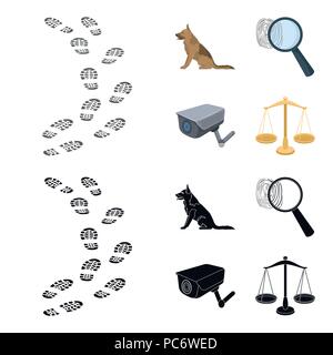 Traces sur le terrain, le service Shepherd, caméra de sécurité, d'empreintes digitales. Ensemble de la prison d'icônes dans la collection black style vector cartoon,stock symbol illustrat Illustration de Vecteur