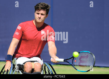 Gordon Reid (GO) jouer dans un match de tennis en fauteuil roulant de démonstration au cours de la Nature Valley International, 29 juin 2018 Eastbourne Banque D'Images