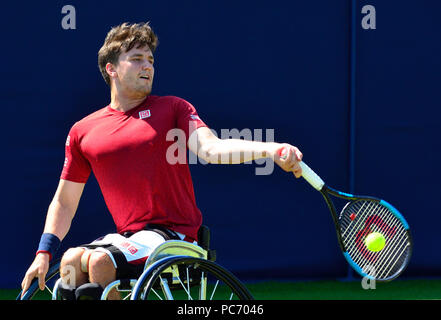 Gordon Reid (GO) jouer dans un match de tennis en fauteuil roulant de démonstration au cours de la Nature Valley International, 29 juin 2018 Eastbourne Banque D'Images