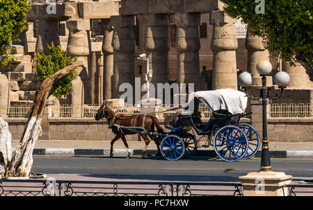 Transport touristique en calèche en passant en face du temple de Louxor, Louxor, Egypte, Afrique du Sud Banque D'Images