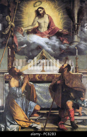 147 Cristo eucaristico tra i santi Andrea e Rocco Banque D'Images