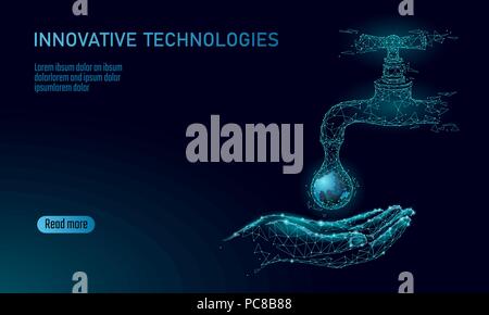 Économiser de l'eau faible concept poly. Planète écologie triangle polygonale Océan mer bannière de sécurité. Touchez l'eau Fuite goutte fixer la nature des soins de l'environnement mondial journée mondiale vector illustration Illustration de Vecteur