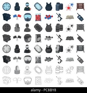 Le marqueur de paintball, équipement, balles et autres accessoires pour le jeu. Paintball seule icône de style cartoon vector illustration stock symbol . Illustration de Vecteur