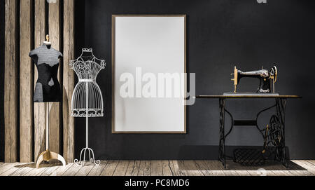 Maquette affiche dans l'atelier, rendu 3D Banque D'Images