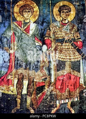 Kastoria Agii Anargiri Fresco St George et St Demetrius. Banque D'Images