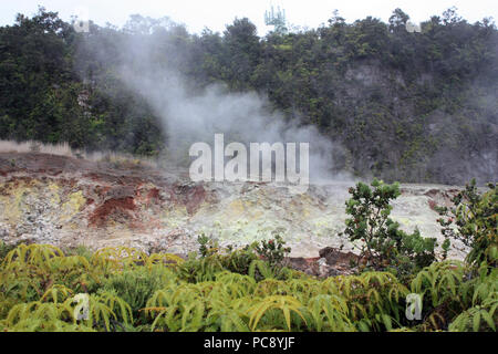 L'augmentation de vapeur par le biais de la roche volcanique au niveau du soufre dans les banques Volcanoes National Park, California, USA Banque D'Images