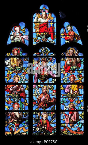 Jésus avec les apôtres, vitrail à l'église de Saint Leu Saint Gilles à Paris, France Banque D'Images