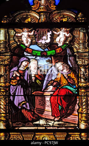 Les femmes à la tombe de Jésus vide, vitraux de la Saint Gervais et Saint Protais Église, Paris, France Banque D'Images