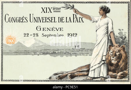 7 Carte postale du XIXème Congrès universel de la Paix à Genève Banque D'Images