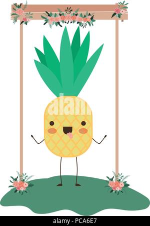 Dans le jardin d'ananas mignon personnage kawaii Illustration de Vecteur