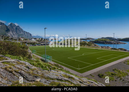 Reine football club, îles Lofoten, Norvège. Banque D'Images