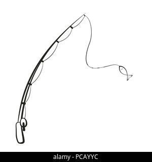 Canne à pêche noir sur fond blanc. Icône de l'abstrait. Vector illustration. Outils pour la pêche à la ligne. Illustration de Vecteur