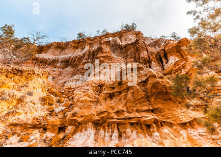 L'érosion des falaises de grès orange sur la rivière Murray à Riverland, Australie du Sud Banque D'Images