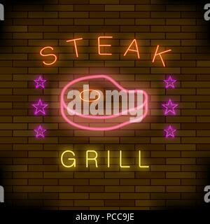 Steak House Neon Sign colorés Illustration de Vecteur