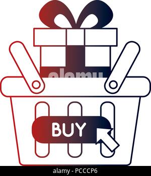 Panier cadeau marché acheter en ligne vector illustration design néon Illustration de Vecteur
