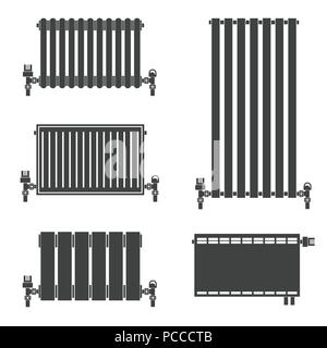 Radiateurs de chauffage central d'ossature d'icônes pour le web et mobile, design plat moderne minimaliste. Vector icône noire sur fond blanc. Ensemble de chauffage ra Illustration de Vecteur