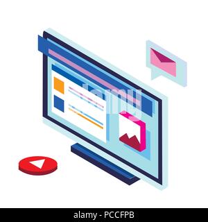 Les icônes et le développement web, l'ordinateur, vecteur isométrique Illustration de Vecteur