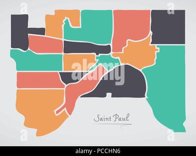 Saint Paul Minnesota Plan avec les quartiers et les formes rondes modernes Illustration de Vecteur
