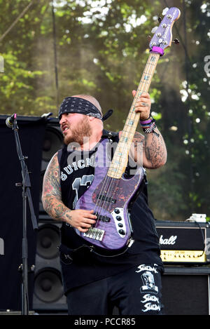 Mansfield, Ohio, le 15 juillet 2018. Tendances suicidaires sur scène à Inkarceration Fest 2018. Credit : Ken Howard/Alamy Banque D'Images