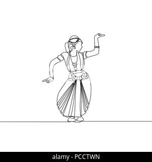 Ligne continue dessin. women's danse indienne. - Alapadma Lotus ouvert Illustration de Vecteur