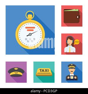 Service de taxi télévision icônes de collection set pour la conception. Chauffeur de taxi et de transport stock symbol vector illustration. Illustration de Vecteur