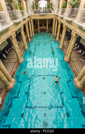 Les gens se baigner dans les bains thermaux Gellert, Budapest, Hongrie, Europe Banque D'Images