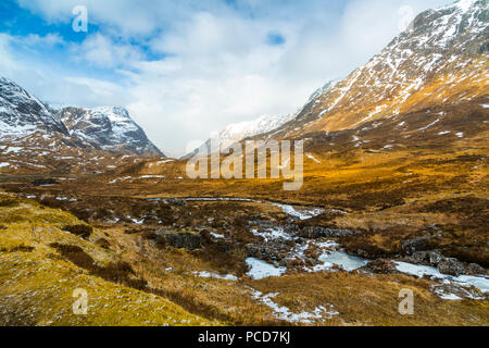 Tempête de l'hiver et la vallée de Glencoe, Glencoe, région des Highlands, Ecosse, Royaume-Uni, Europe Banque D'Images
