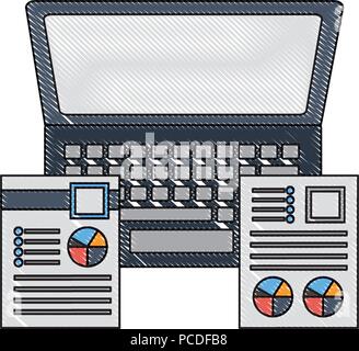 Ordinateur portable avec des fichiers de statistiques documents conception d'illustration vectorielle Illustration de Vecteur
